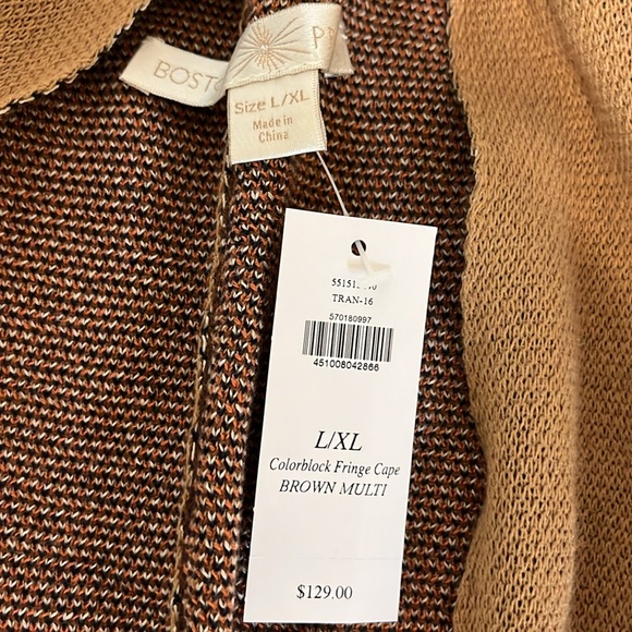 NWT - Boston Proper Color-block Fringe Cape/Shawl / Brown Multi / Size L/XL - Picture 4 of 8